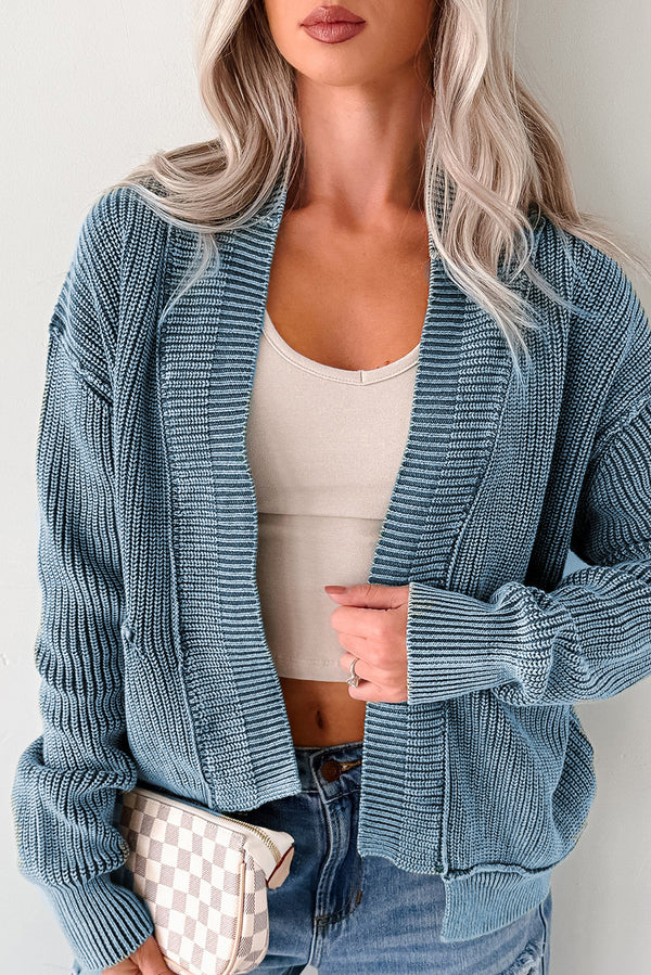 KaleaBoutique Stylish Mineral Wash Exposed Seam Patchwork Knit Open Sweater Cardigan - KaleaBoutique.com