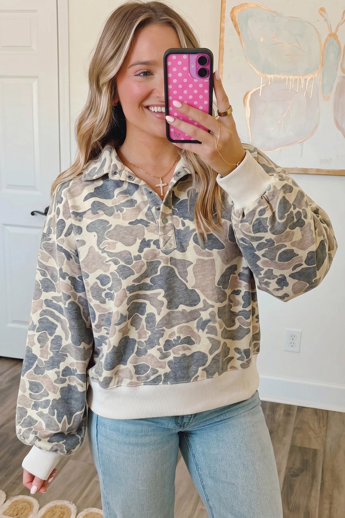 KaleaBoutique Multicolour Casual Camouflage Collar Pullover Sweatshirt