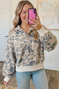 KaleaBoutique Multicolour Casual Camouflage Collar Pullover Sweatshirt