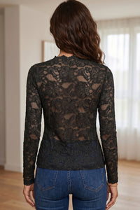 KaleaBoutique Stylish Elegant Stand Neck Lace Long Sleeve Top - KaleaBoutique.com