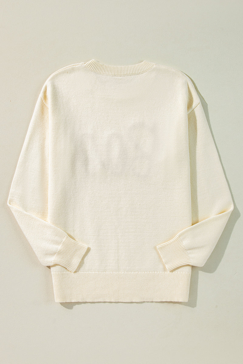 KaleaBoutique Boo Knitted Pattern Ribbed Edge Drop Shoulder Sweater - KaleaBoutique.com