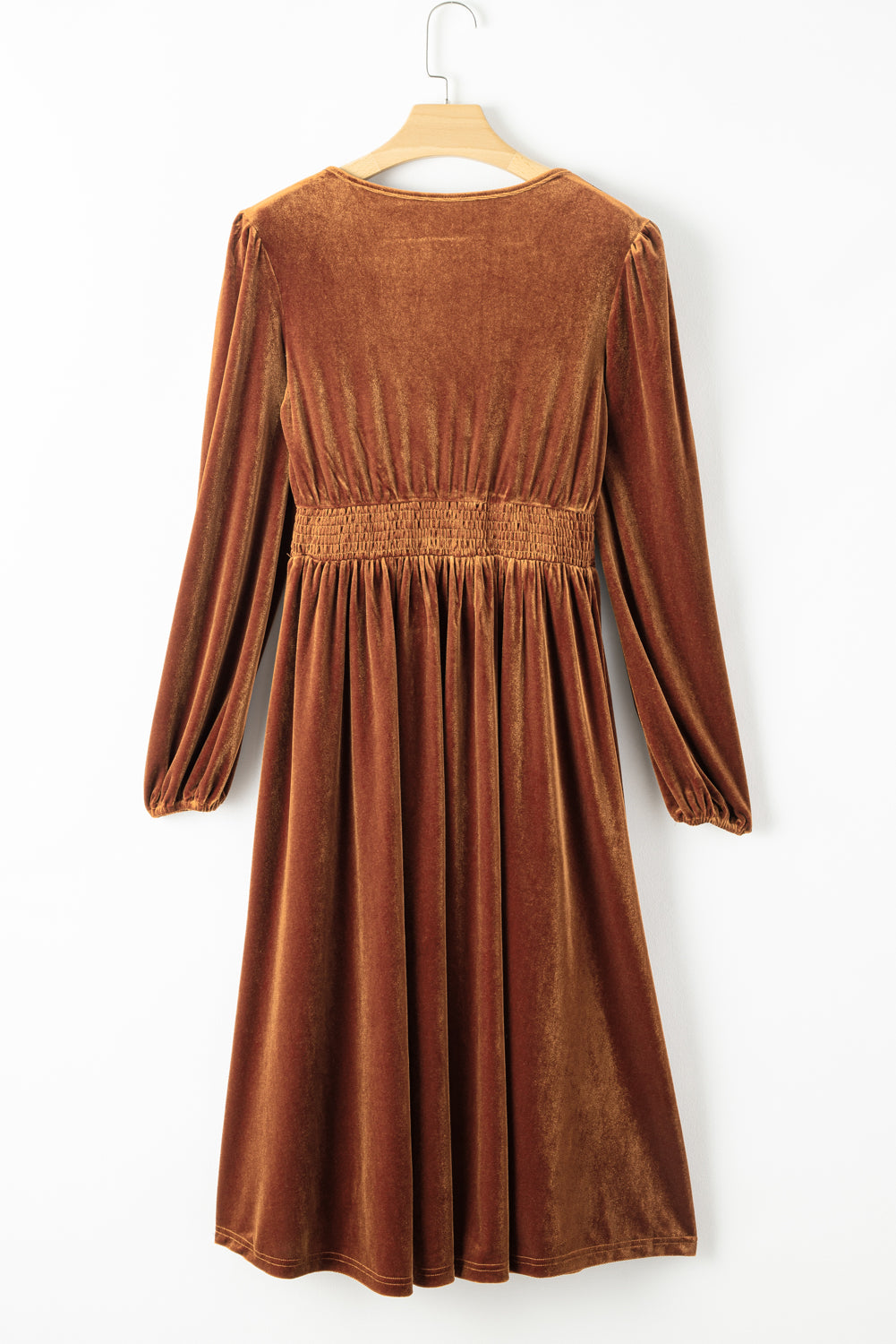 KaleaBoutique Wrap V Neck Smocked High Waist Velvet Midi Dress - KaleaBoutique.com