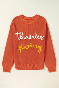 KaleaBoutique Thanksgiving Letter Graphic Crew Neck Sweater - KaleaBoutique.com