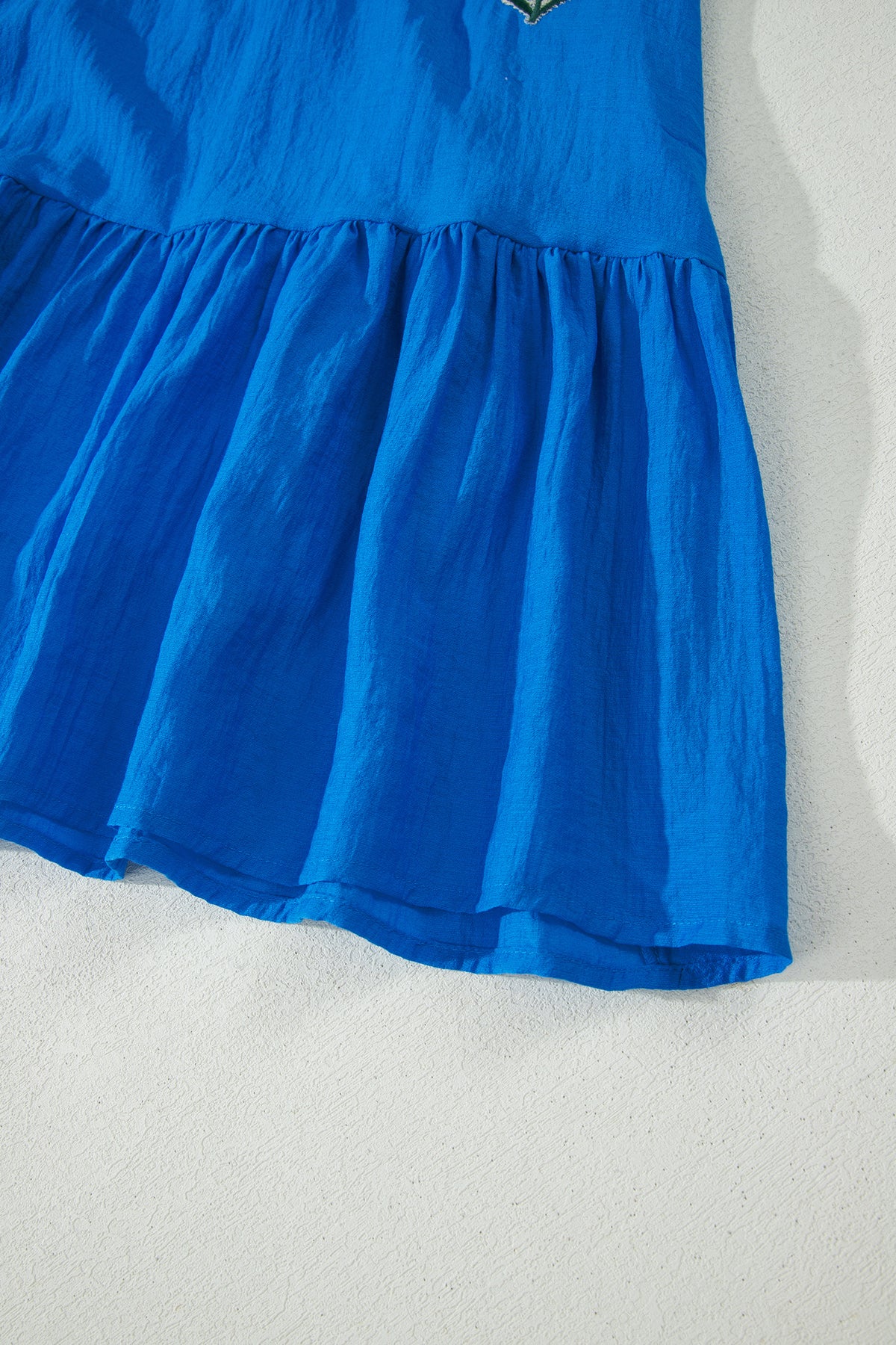 KaleaBoutique Stylish Flower Embroidered Split Neck Short Puff Sleeve Ruffle Hem Dress - KaleaBoutique.com