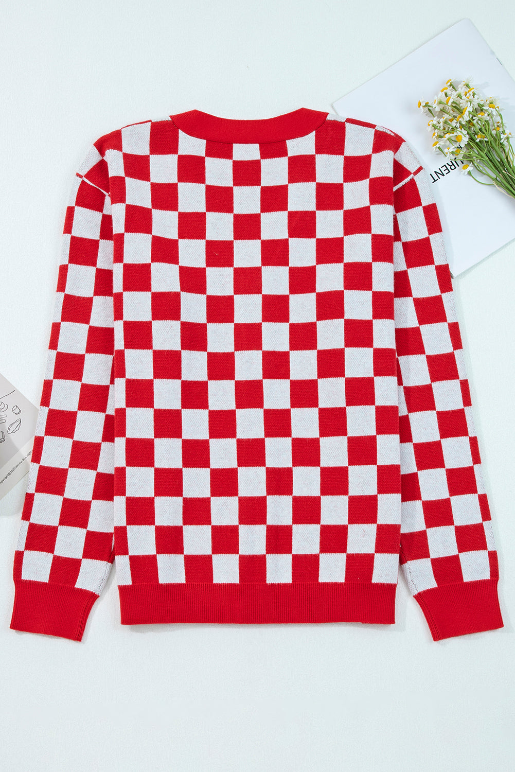 KaleaBoutique Comfortable Checkered Christmas Tree Pattern Button V Neck Cardigan Sweater - KaleaBoutique.com