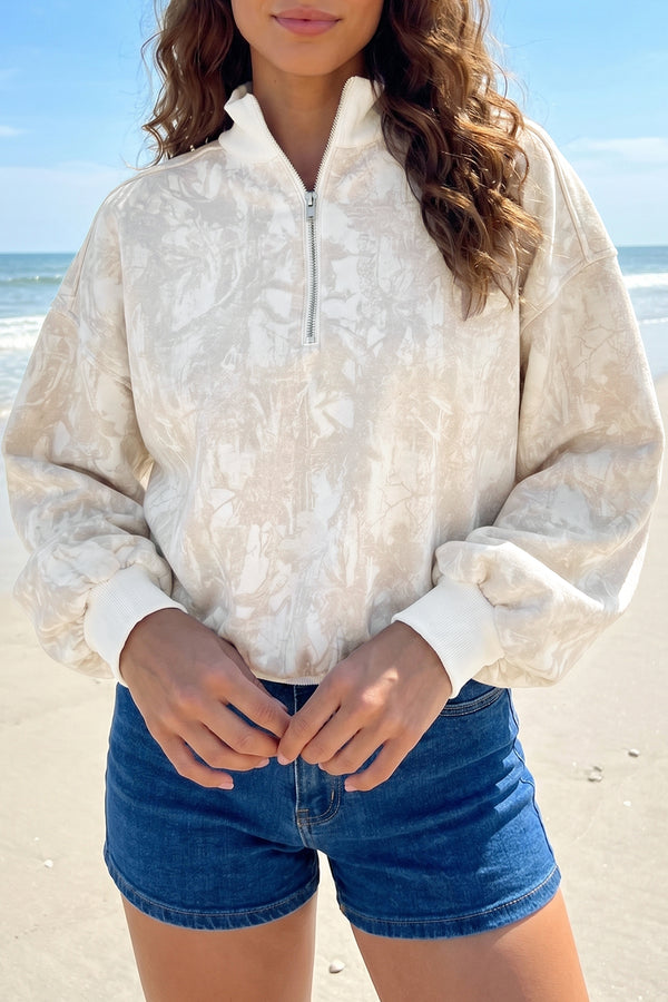 Camouflage Print Quarter-Zip Drop Shoulder Long Sleeve Sweatshirt - KaleaBoutique.com