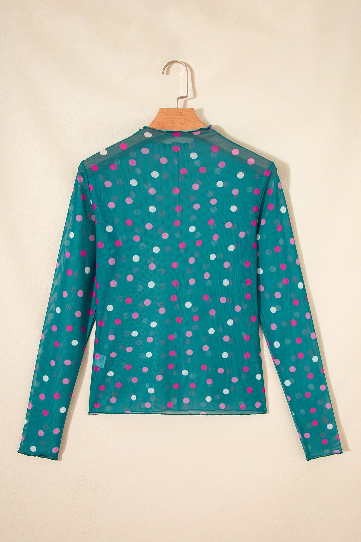 KaleaBoutique Stylish Polka Dot Patterned Bodycon Mock Neck Mesh Long Sleeve Top - KaleaBoutique.com