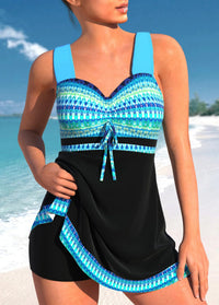 Women's Nautical Stripe Swim Dress and Shorts 2 PC Tankini Set - KaleaBoutique.com