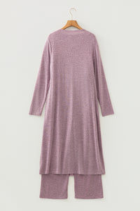 KaleaBoutique Stylish 3pcs V Neck T Shirt Ribbon Knot Pants Open Duster 3pcs Lounge Set - KaleaBoutique.com