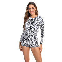 Women's Leopard Print Long-Sleeve Zip-Front One-Piece Swimsuit - KaleaBoutique.com