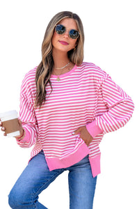KaleaBoutique Stylish Textured Knit Color Block Trim Split Hem Long Sleeve Top - KaleaBoutique.com