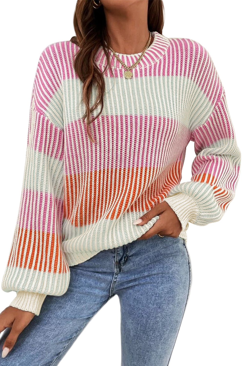 KaleaBoutique Colorblock Textured Knit Bubble Sleeve Sweater - KaleaBoutique.com