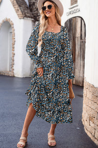 KaleaBoutique Stylish Floral Print Long Sleeve Square Neck Smocked Maxi Dress - KaleaBoutique.com