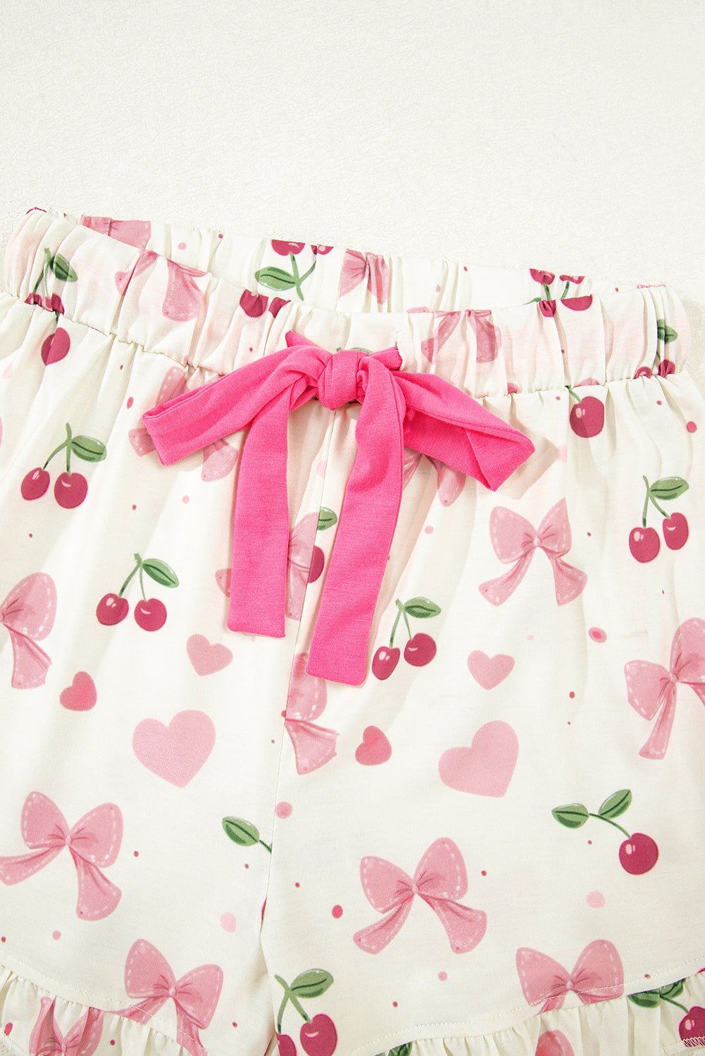 KaleaBoutique Comfortable Bow Fruit Print Contrast Pipping Short Pajamas Set - KaleaBoutique.com