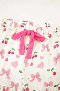 KaleaBoutique Comfortable Bow Fruit Print Contrast Pipping Short Pajamas Set - KaleaBoutique.com