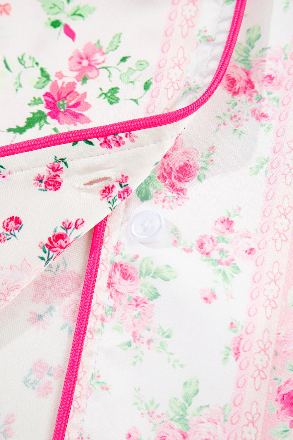 KaleaBoutique Comfortable Mixed Floral Print Contrast Piping Trim Satin Tie 2pcs Pajama Set - KaleaBoutique.com