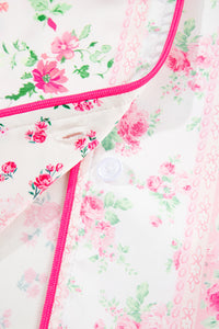 KaleaBoutique Comfortable Mixed Floral Print Contrast Piping Trim Satin Tie 2pcs Pajama Set - KaleaBoutique.com