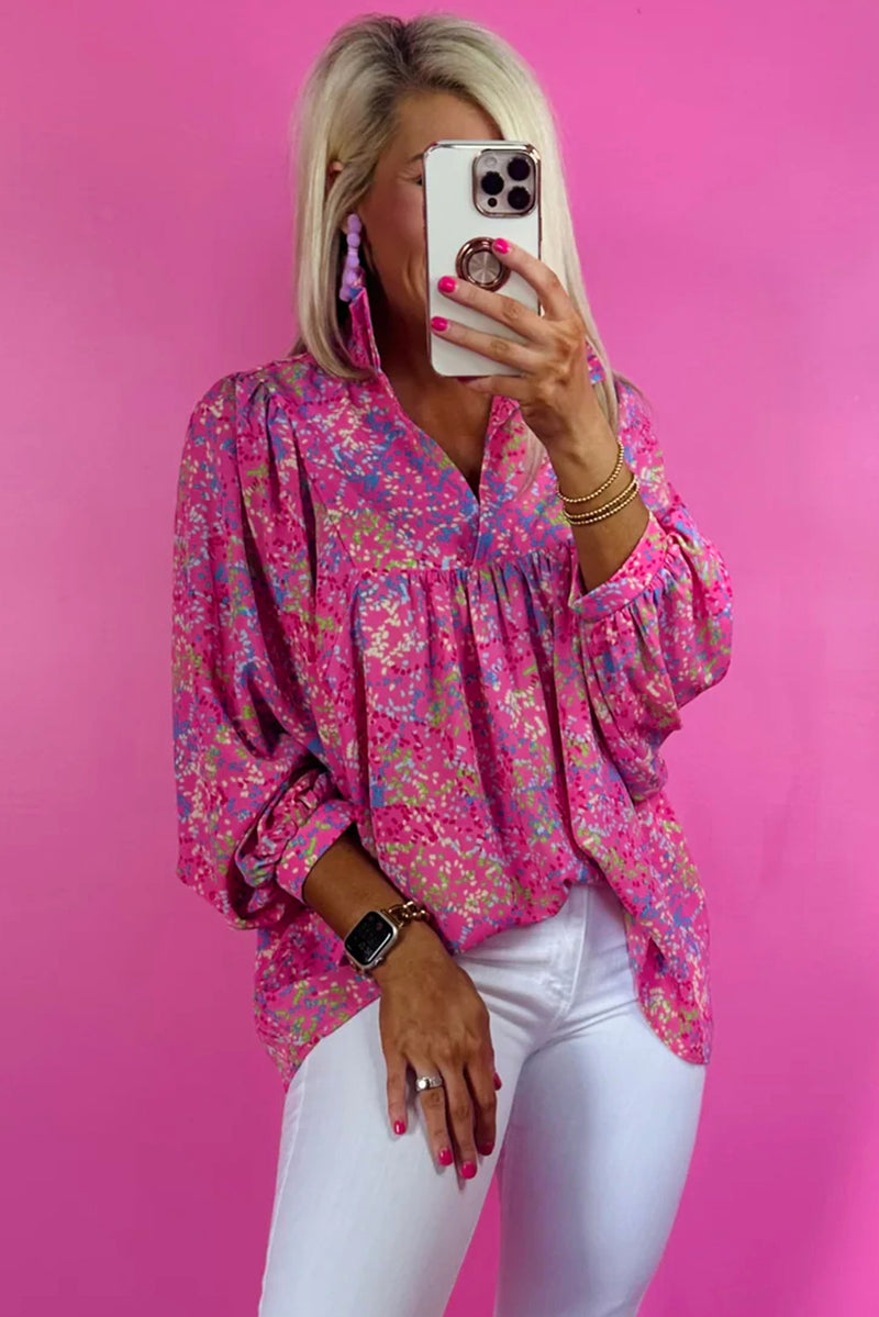 KaleaBoutique Abstract Print Collared V Neck Babydoll Blouse - KaleaBoutique.com