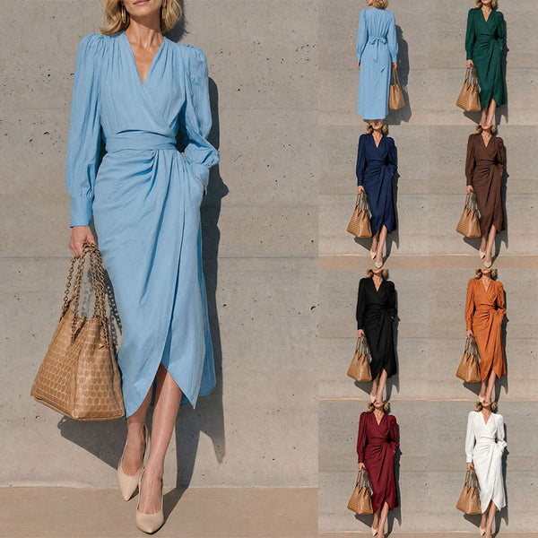 KaleaBoutique Long Sleeve Tie-Waist A-Line Maxi Dress - KaleaBoutique.com