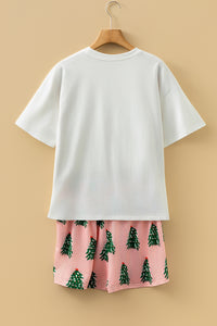 KaleaBoutique Stylish Checkered MERRY Graphic Christmas Tree Print Short Lounge Set - KaleaBoutique.com
