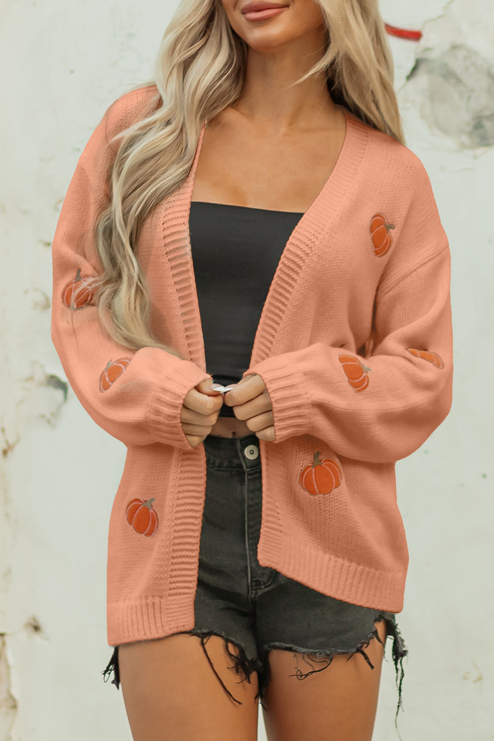 KaleaBoutique Comfortable Pumpkin Print Open Front Drop Shoulder Midi Cardigan - KaleaBoutique.com