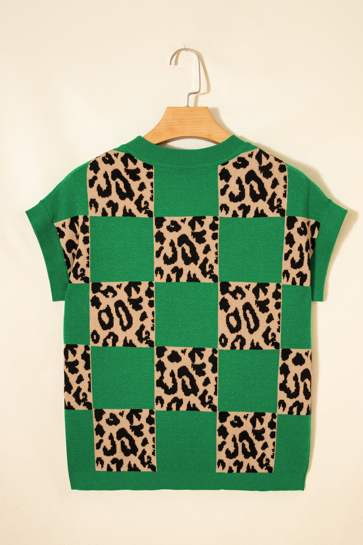 KaleaBoutique Stylish Leopard Checkerboard Short Sleeve Knit Sweater - KaleaBoutique.com