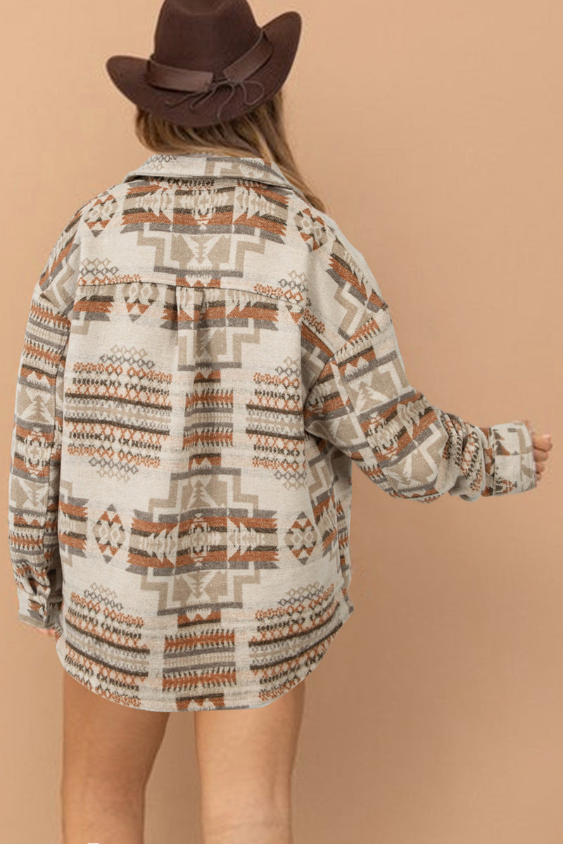 KaleaBoutique Aztec Geometric Print Pockets Plus Size Jacket - KaleaBoutique.com