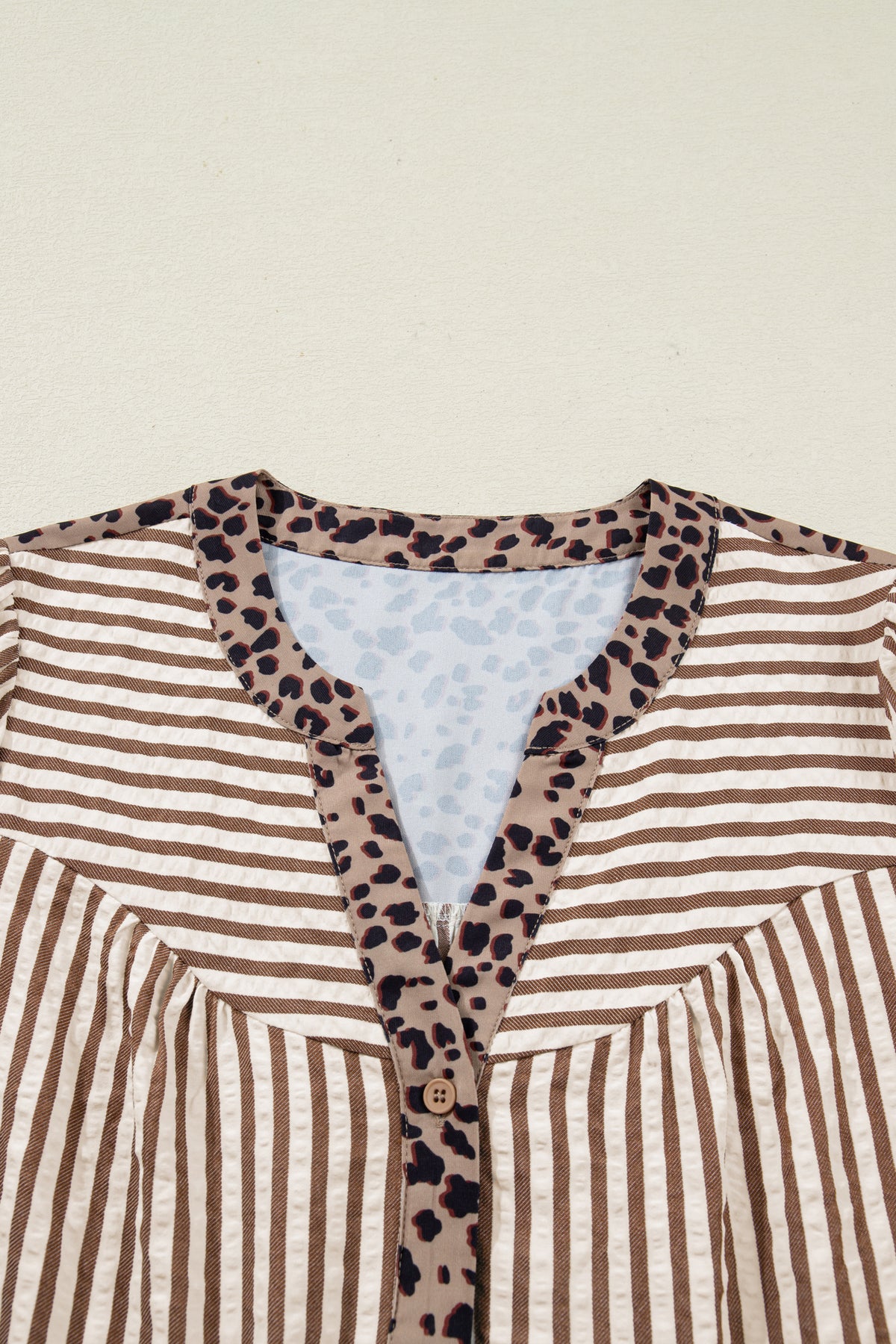 KaleaBoutique Comfortable Leopard Trim V Neck Button Down Half Sleeve Shirt - KaleaBoutique.com
