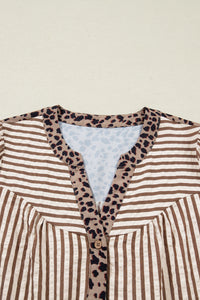 KaleaBoutique Comfortable Leopard Trim V Neck Button Down Half Sleeve Shirt - KaleaBoutique.com