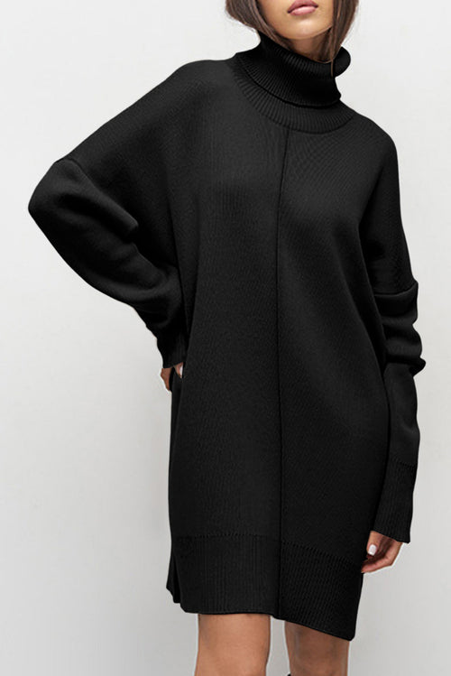 KaleaBoutique Comfortable Solid Color Turtleneck Drop Shoulder Loose Sweater Dress - KaleaBoutique.com