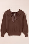 KaleaBoutique Lantern Sleeve V Neck Knot Back Sweater - KaleaBoutique.com