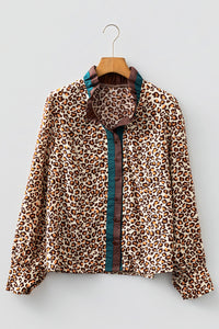 KaleaBoutique Stylish Leopard Print Contrast Frilled Trim Button Down V Neck Shirt - KaleaBoutique.com