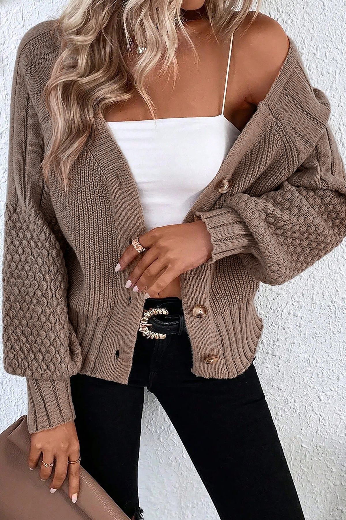 KaleaBoutique Comfortable Mixed Texture Knit Button V Neck Sweater Cardigan - KaleaBoutique.com