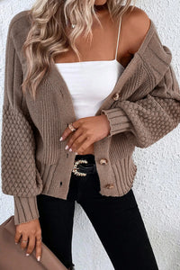 KaleaBoutique Comfortable Mixed Texture Knit Button V Neck Sweater Cardigan - KaleaBoutique.com