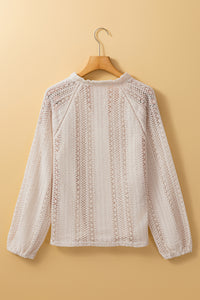 KaleaBoutique Lace Hollow out Puff Sleeve Button up Shirt - KaleaBoutique.com
