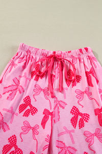 KaleaBoutique Comfortable Bow Knot Print Lapel Collar Short Sleeve and Pants Pajamas Set - KaleaBoutique.com