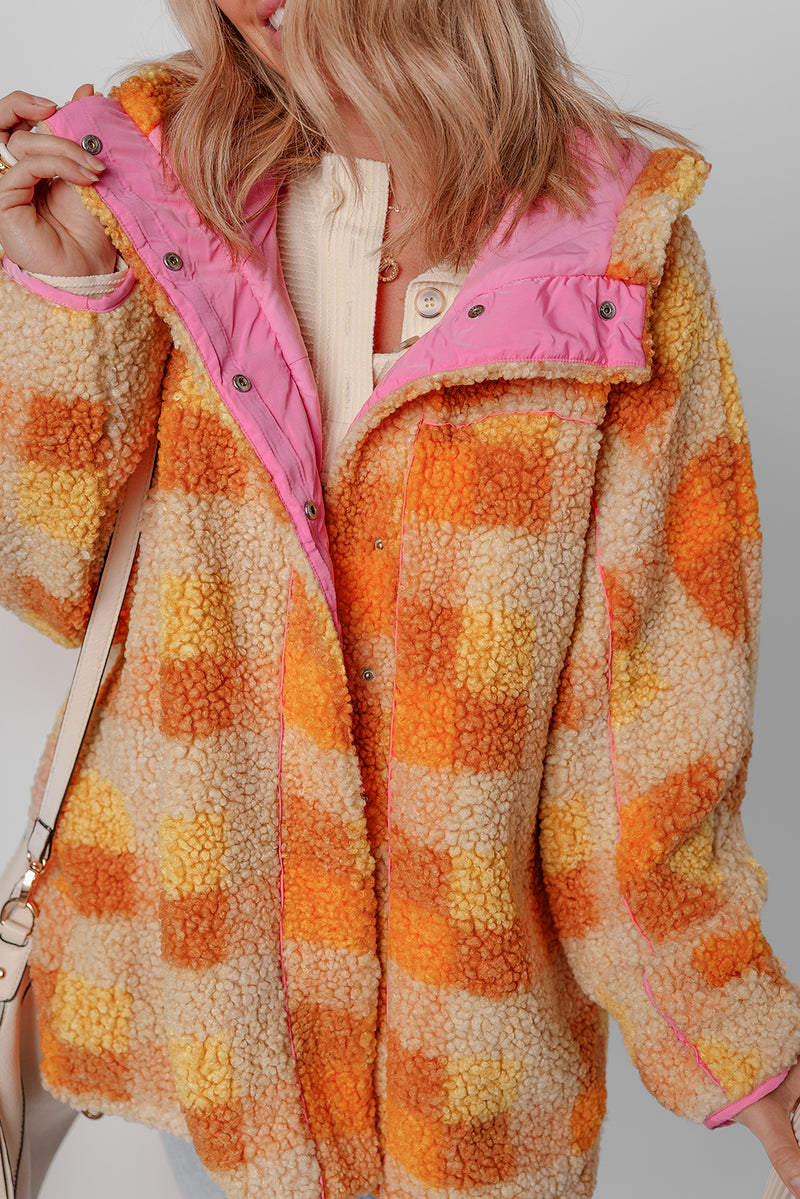KaleaBoutique Checkered Sherpa Hooded Jacket - KaleaBoutique.com
