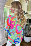 KaleaBoutique Abstract Print Ruffled Sleeve Buttoned V Neck Blouse - KaleaBoutique.com