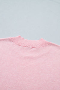 KaleaBoutique Comfortable Stand Neck Contrast Wavy Trim Short Sleeve Sweater - KaleaBoutique.com