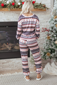 KaleaBoutique Comfortable Retro Christmas Pattern Loose Pullover 2pcs Lounge Pant Set - KaleaBoutique.com