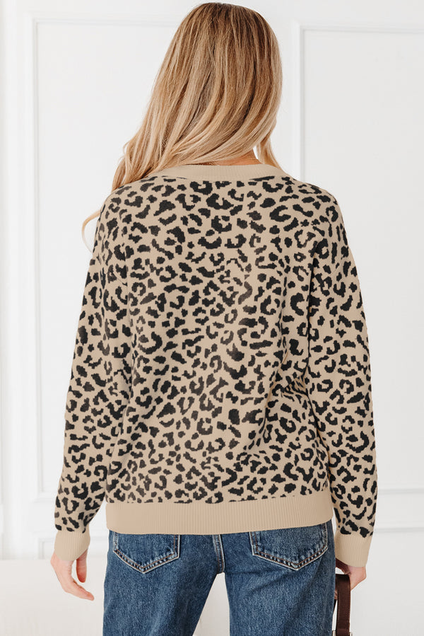KaleaBoutique Stylish Leopard Drop Shoulder Chunky Knitted Cardigan Sweater - KaleaBoutique.com