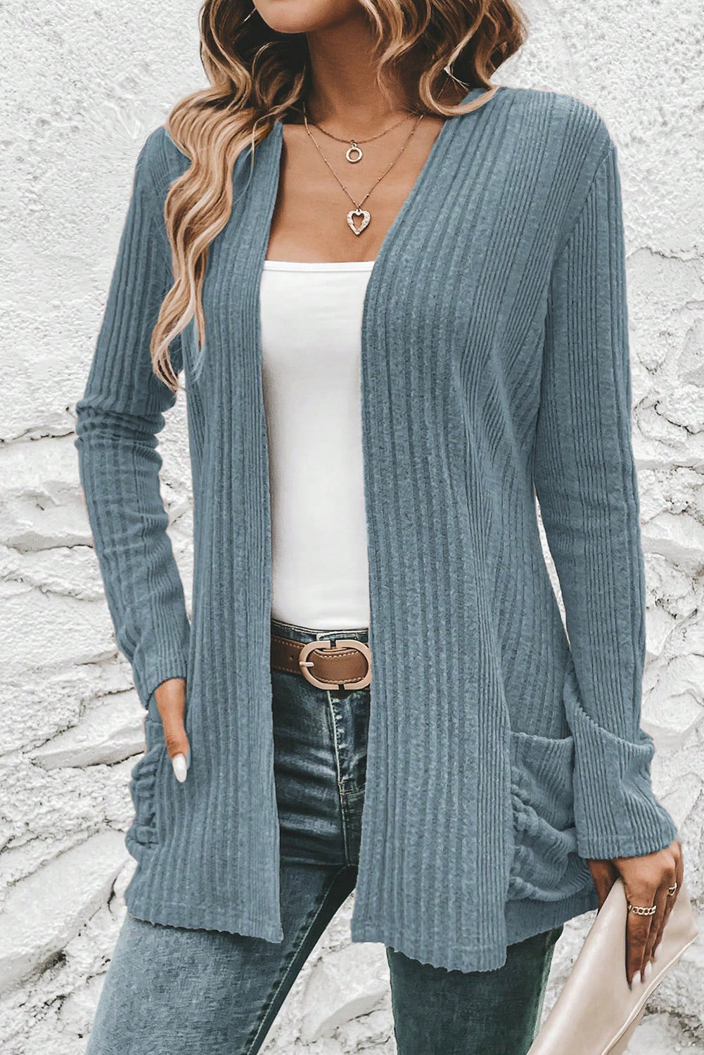 KaleaBoutique Comfortable Ribbed Open Front Knitted Top with Pockets - KaleaBoutique.com