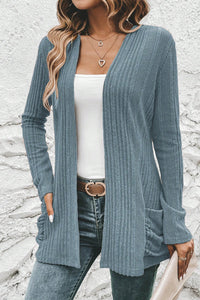 KaleaBoutique Comfortable Ribbed Open Front Knitted Top with Pockets - KaleaBoutique.com