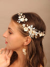 Abalone Flower Opal Gem Bridal Hairpiece, Wedding Floral Headpiece, Crystal Hair Clip and Bridal Earrings - KaleaBoutique.com