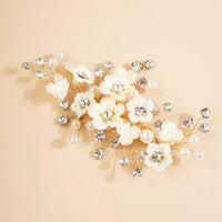 Abalone Pearl Flower Alligator Hairclip, Bridal Rhinestone Hair Accessory, Wedding Crystal Pearl Floral Hair Clip - KaleaBoutique.com