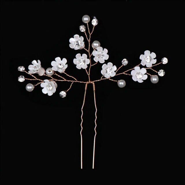 Abalone Like Flowers Large Gold Hairpin, Bridal Party Floral Hairpiece, Wedding Small Ivory Flower Hair Pin, Branch Wire Hairpin - KaleaBoutique.com