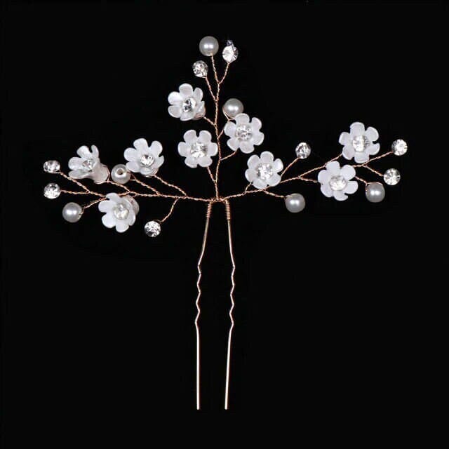 Abalone Shell Flowers Large Gold Hairpin, Bridal Party Floral Hairpiece, Wedding Small Ivory Flower Hair Pin, Three Branch Wire Hairpin - KaleaBoutique.com