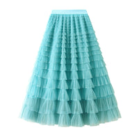 A-Line Mesh Ruffle Skirt Women's Temperament Sweet Long Skirt Slim Cupcake Dress Womens Clothing - KaleaBoutique.com