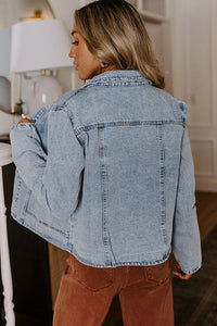 Scallop Trim Collar Patched Pocket Button Up Mineral Washed Denim Jacket - KaleaBoutique.com