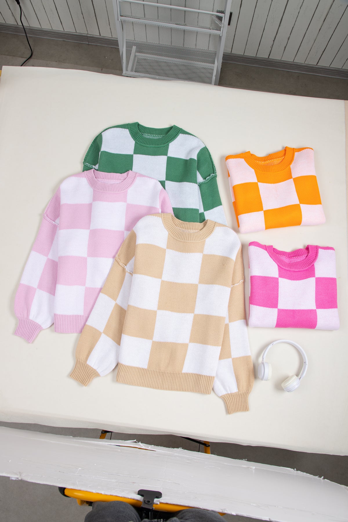 KaleaBoutique Checkered Bishop Sleeve Sweater - KaleaBoutique.com